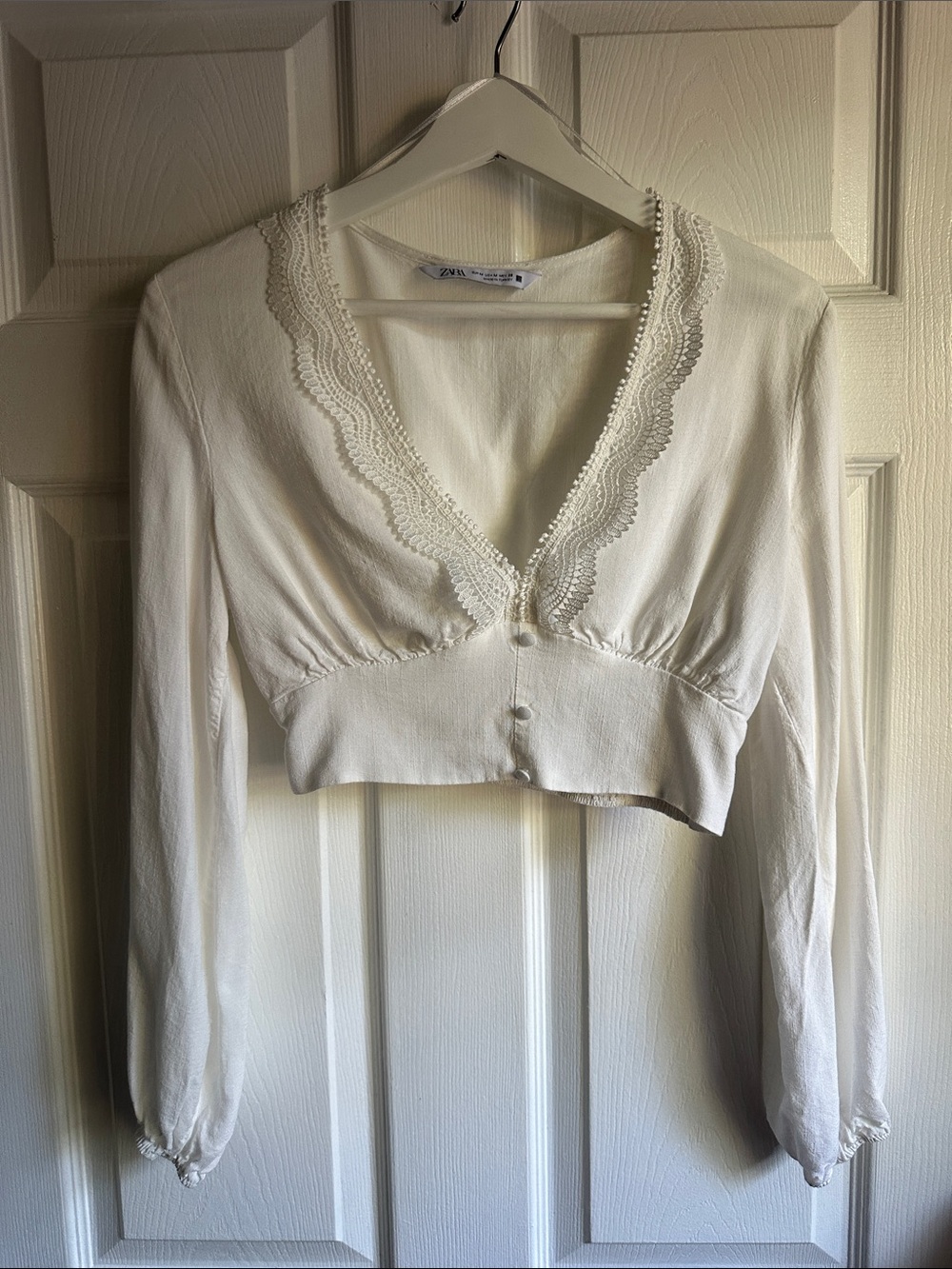 Zara Women's Cream Lace-Trim Cropped Top
